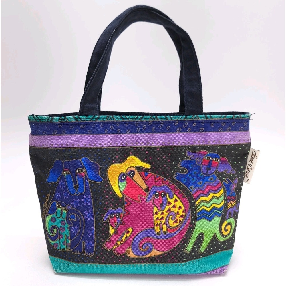 Laurel Burch Tote Bag Purse Mystical Dogs‎ Canvas Zippered Small
